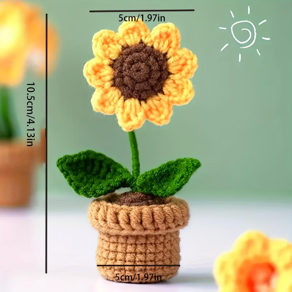 1pc Hand-Knitted Artificial Simulation Potted Plant, Crocheted Yarn Artificial Flower Decoration, Suitable for Mother's Day, Anniversaries, Birthdays