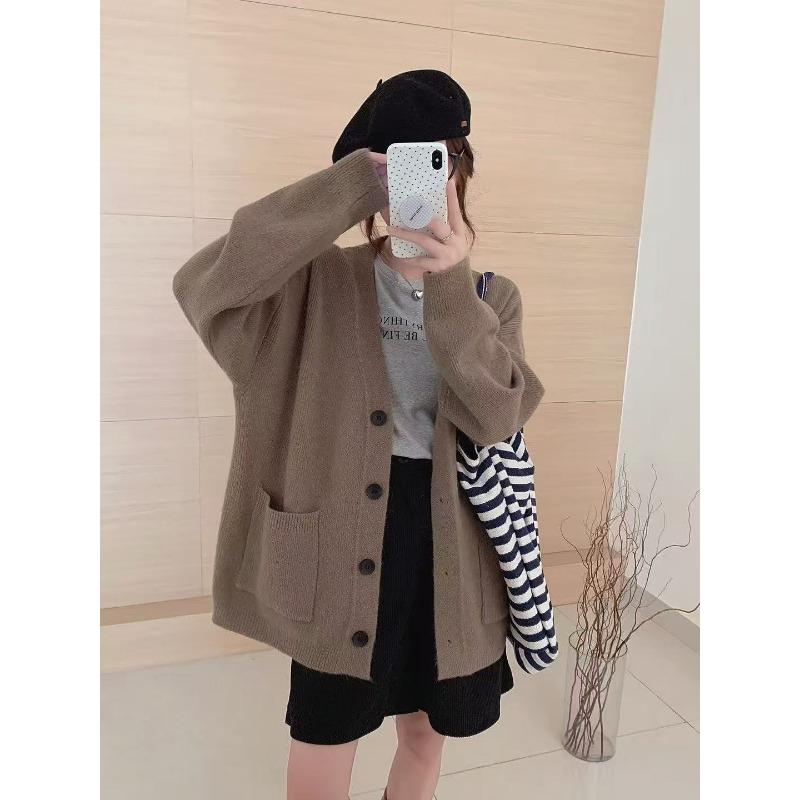 Simple style versatile sweater jacket women's autumn and winter new loose lazy style single-breasted knitted large cardigan women