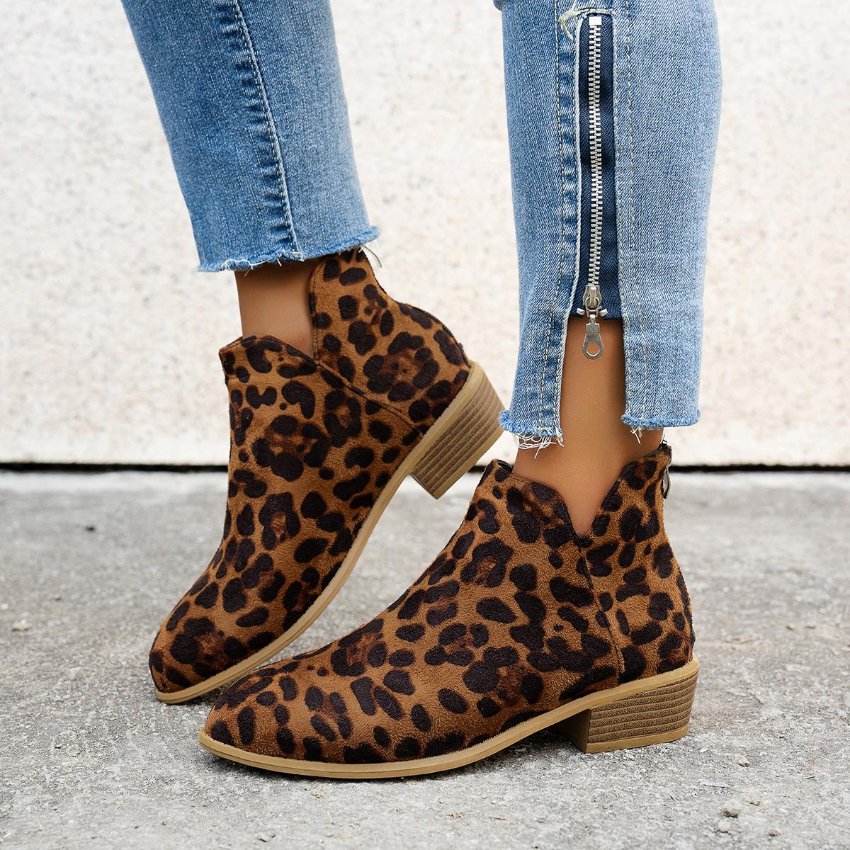 

Женские ботильоны с леопардовым принтом, женские модные элегантные туфли для выпускного вечера и танцев, на молнии, на среднем каблуке, женские современные короткие сапоги 43