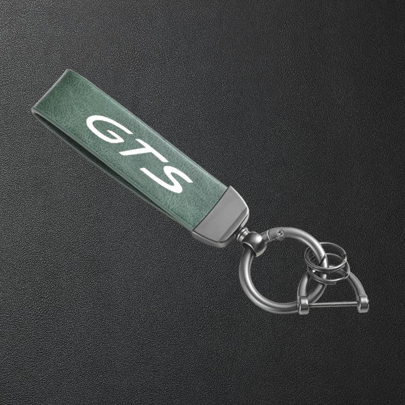

For Porsche GTS Cayenne Cayman Panamera Macan 911 718 928 901 930 Car High-Grade Leather Keychain Metal Keyring Accessories зелений