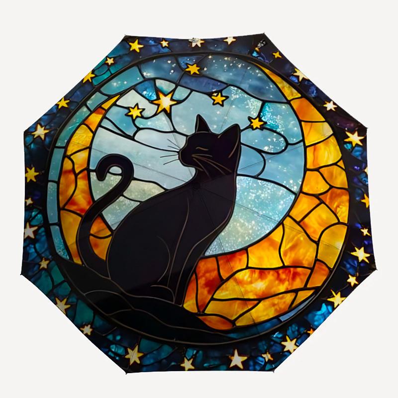 

1pc Starry Night Cat Automatic Folding Umbrella - Compact 8-Rib Design, Durable Plastic & Iron, Lightweight for Outdoor Daily Use265
