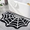 Fade Resistant Floor Carpet Spider Web Bath Mat, Halloween Gothic Bathroom Rug, Non-slip Rug Black Bat for Home Entrance Bedroom Indoor Decor