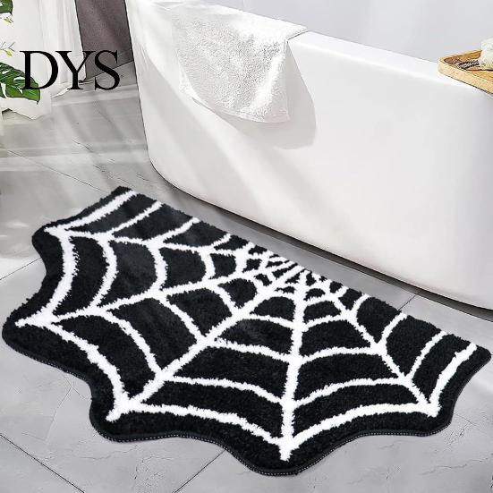 Fade Resistant Floor Carpet Spider Web Bath Mat, Halloween Gothic Bathroom Rug, Non-slip Rug Black Bat for Home Entrance Bedroom Indoor Decor