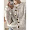 Womens Knit Cardigan Sweater Short Loose Fit Round Neck Single Button Front Fall Winter Casual Wear