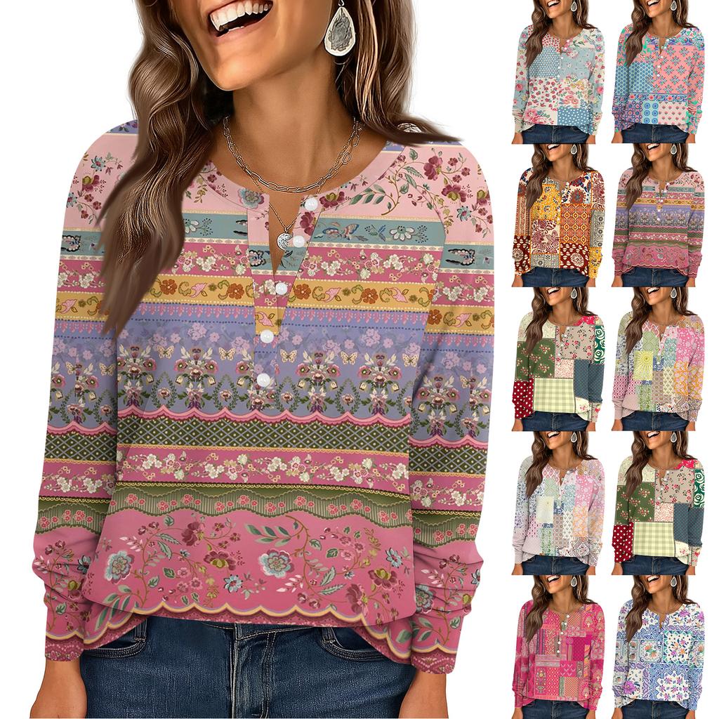 Women's Fashion Loose Long Sleeve Round Neck Casual Top