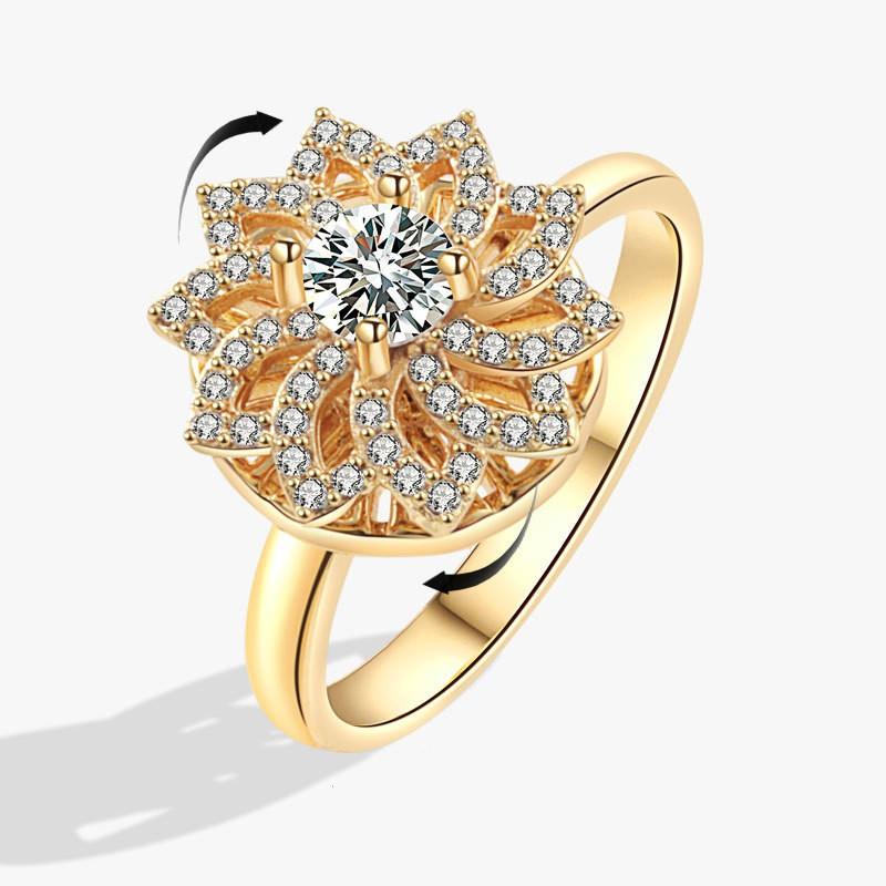 Mote Fidget Spinner Ring Angst for Kvinner Flere Krystall Solsikke Fingerringer Roter Anti Stress Zirkon Bryllupsgave