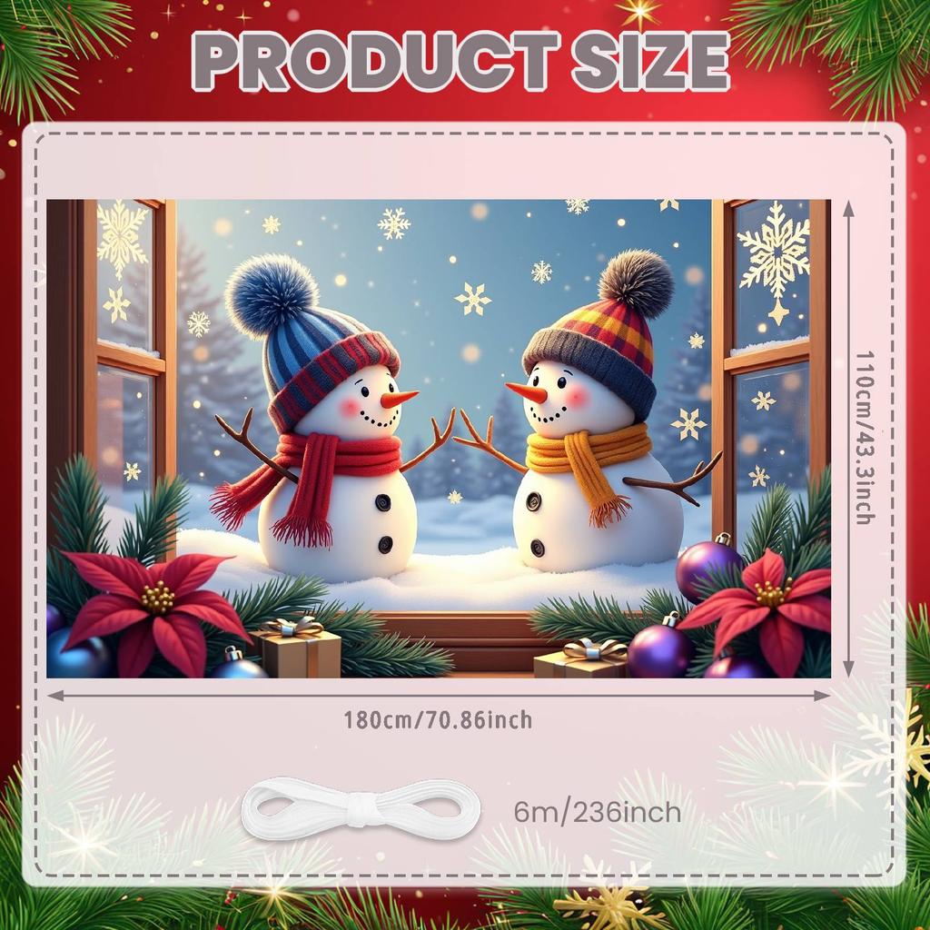 Snowman Banner Plush Snowman Christmas Party Banner Xmas Banner Poinsettia Accent For Xmas Event Winter Holiday Home Decoration