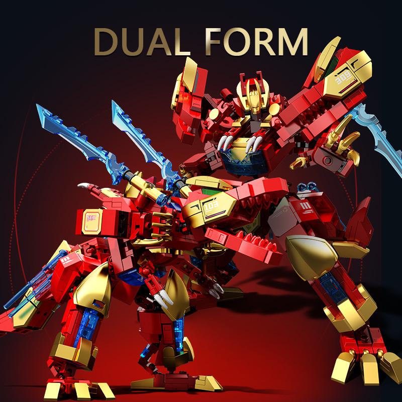 SEMBO BLOCK Dinosaurs Transforming Robot Assembly Building Blocks Mech Model Bricks Ornament Kids Toys For Boys Halloween Gifts