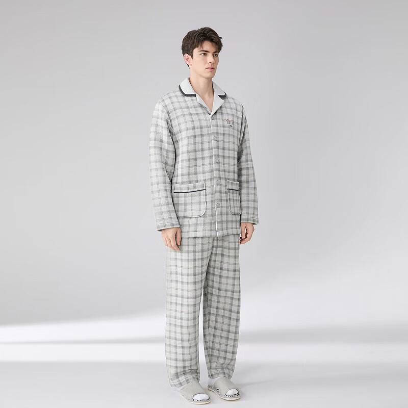 Fenteng Men's 7A Antibacterial Quilted Plaid Pajama Set