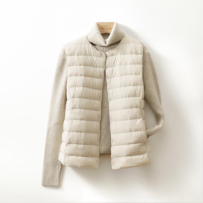 

Женский пуховый жилет без воротника, V-образный вырез, легкая пуховая куртка, теплая куртка на осень и зиму, жилет, куртка с круглым вырезом S бежевый