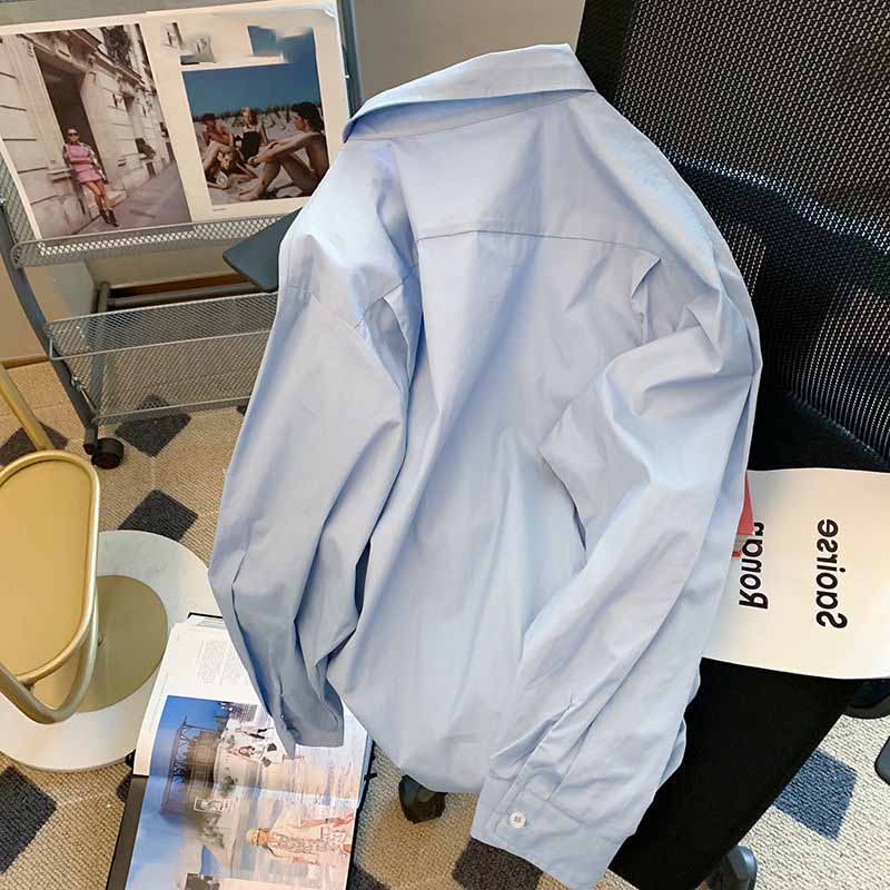 Bufferfly Retro Shirts Women Loose Casual Korean Blue Blouse Long Sleeve Sweet Female Design Elegant Spring Tops