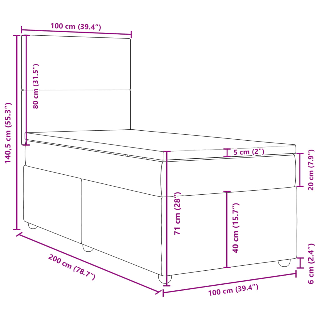 Box Spring Bed with Mattress Dark Brown 100x200 cm Fabric
