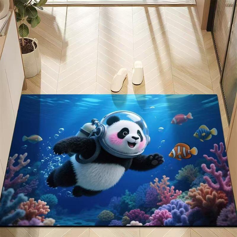 Cute Panda Diatomite Bath Mat - Super Absorbent Fast Dry Door Mat Anti-Slip Waterproof Floor Mat for Bathroom Kitchen Laundry Room