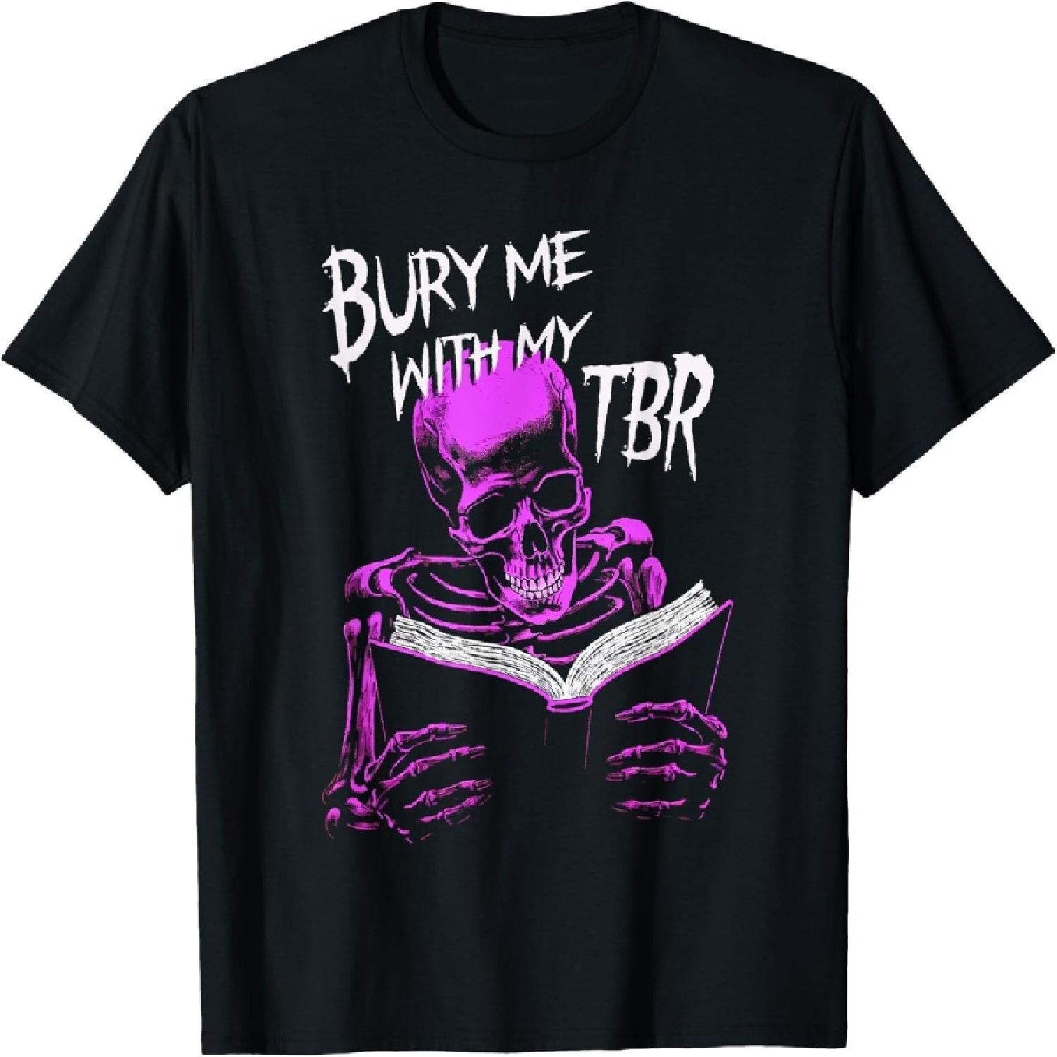 Похороните меня с моей стопкой книг для чтения Скелет Читает Любимую Книгу Футболка S