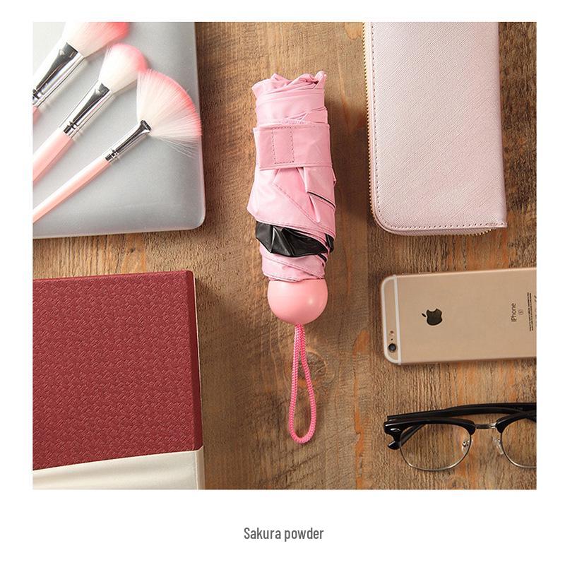 Ultra-Light 6-8 Bone Mini Capsule Umbrella - Compact Sunshade with Glasses Case for Sunny & Rainy Days