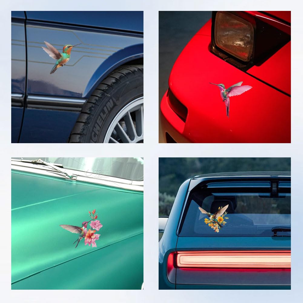 Hobbspring 5 Style Birds Car Sticker Hummingbird Vinyl Decal Beautiful Vibrant Birds Flower Plastic