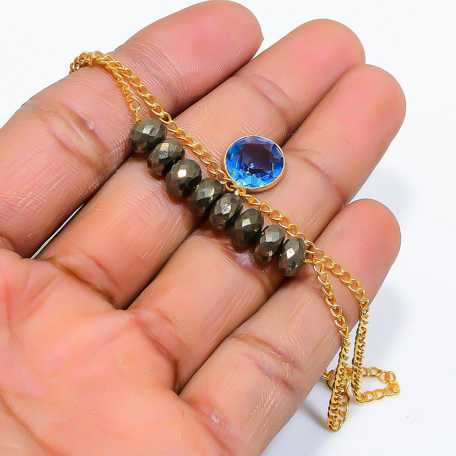 

Pyrite Agate Gemstone Handmade 925 Sterling Silver Bracelet 7-8 GK-5075