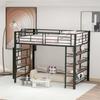 Litera Juvenil con Escalera de Seguridad Varios Estantes Armario Empotrado Carga Fuerte para Adultos Marco Metálico Loft Muebles para el Hogar Doble Capa