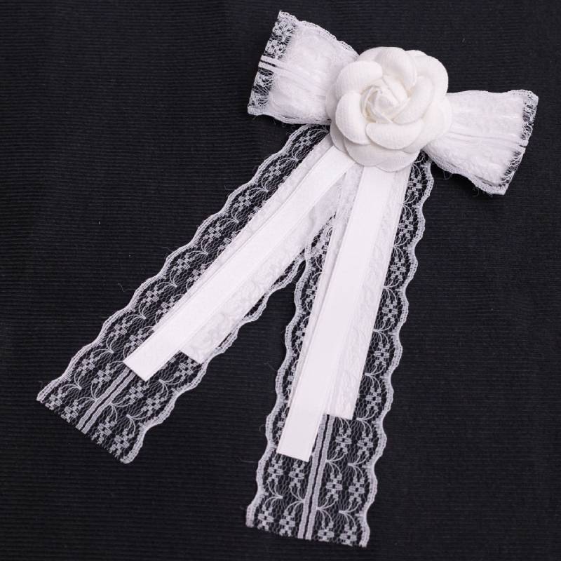 Elegant White Silk Bow Brooch For Women With Pearl Detailing For Formal Wear