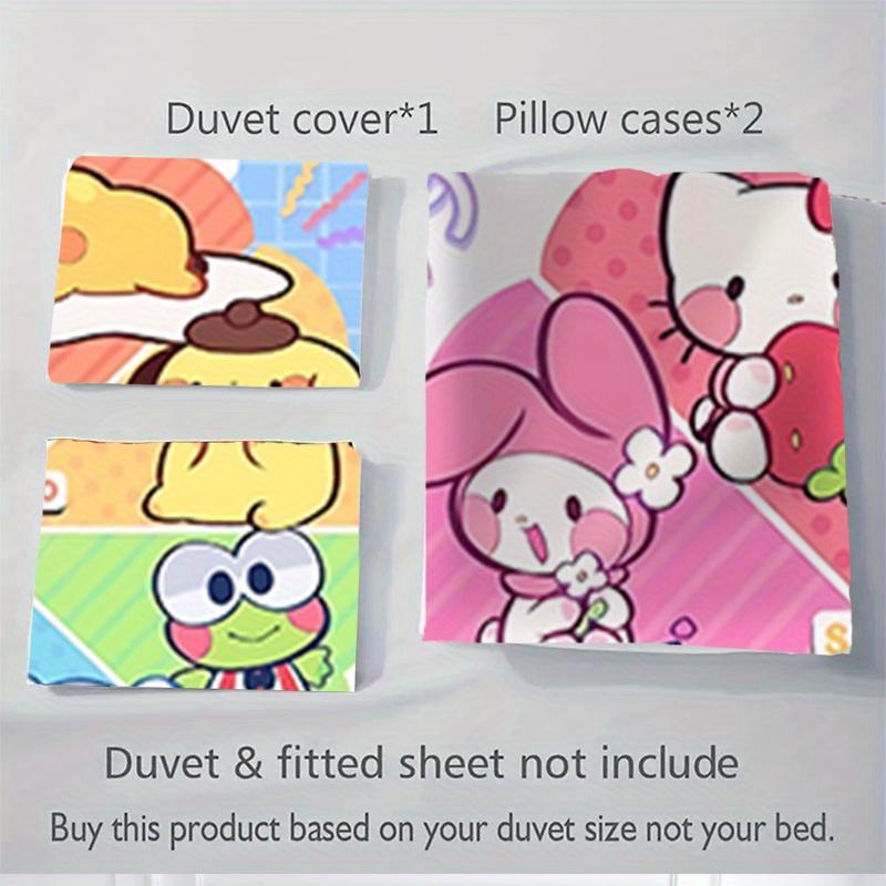 3pcs Sanrio Characters Breathable Polyester Bedding Set Soft Duvet Cover and 2 Pillowcases,Suitable for All Seasons, 082645b