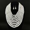 Elegant Layering Faux Pearls Jewelry Set Beaded Necklace With Matching Earrings For Women Formal or Casual Wear