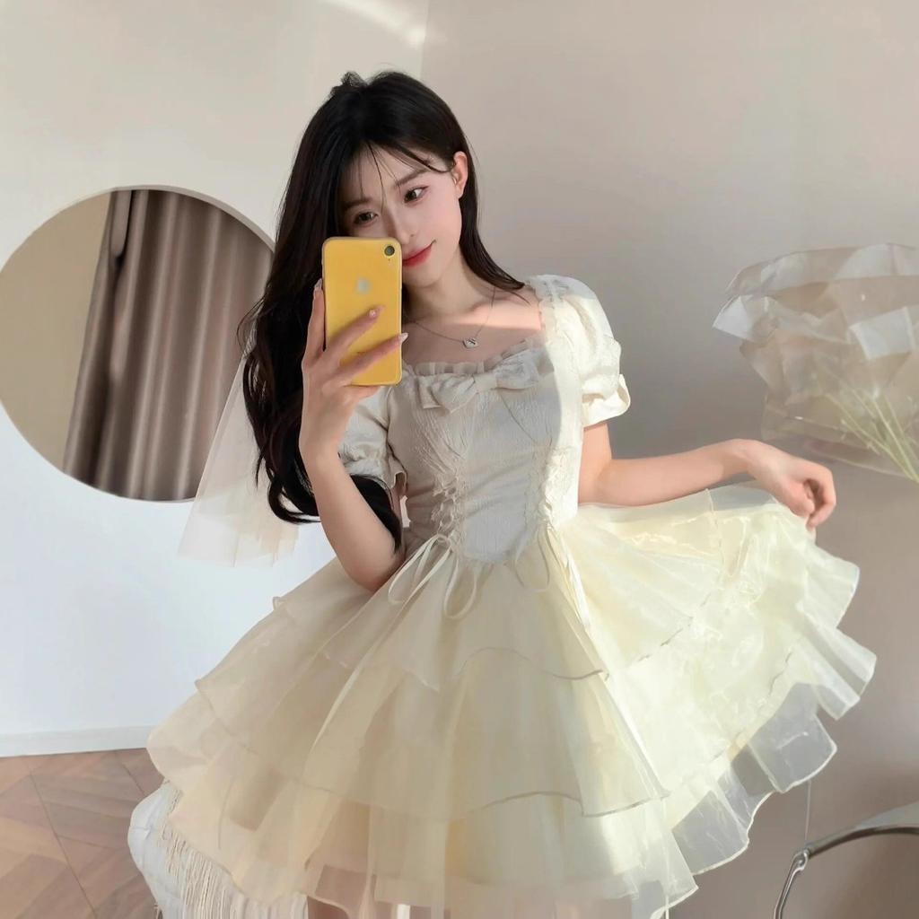 Large size summer bow jacquard fairy temperament fashion dress women's clothing on the run princess puffy skirt