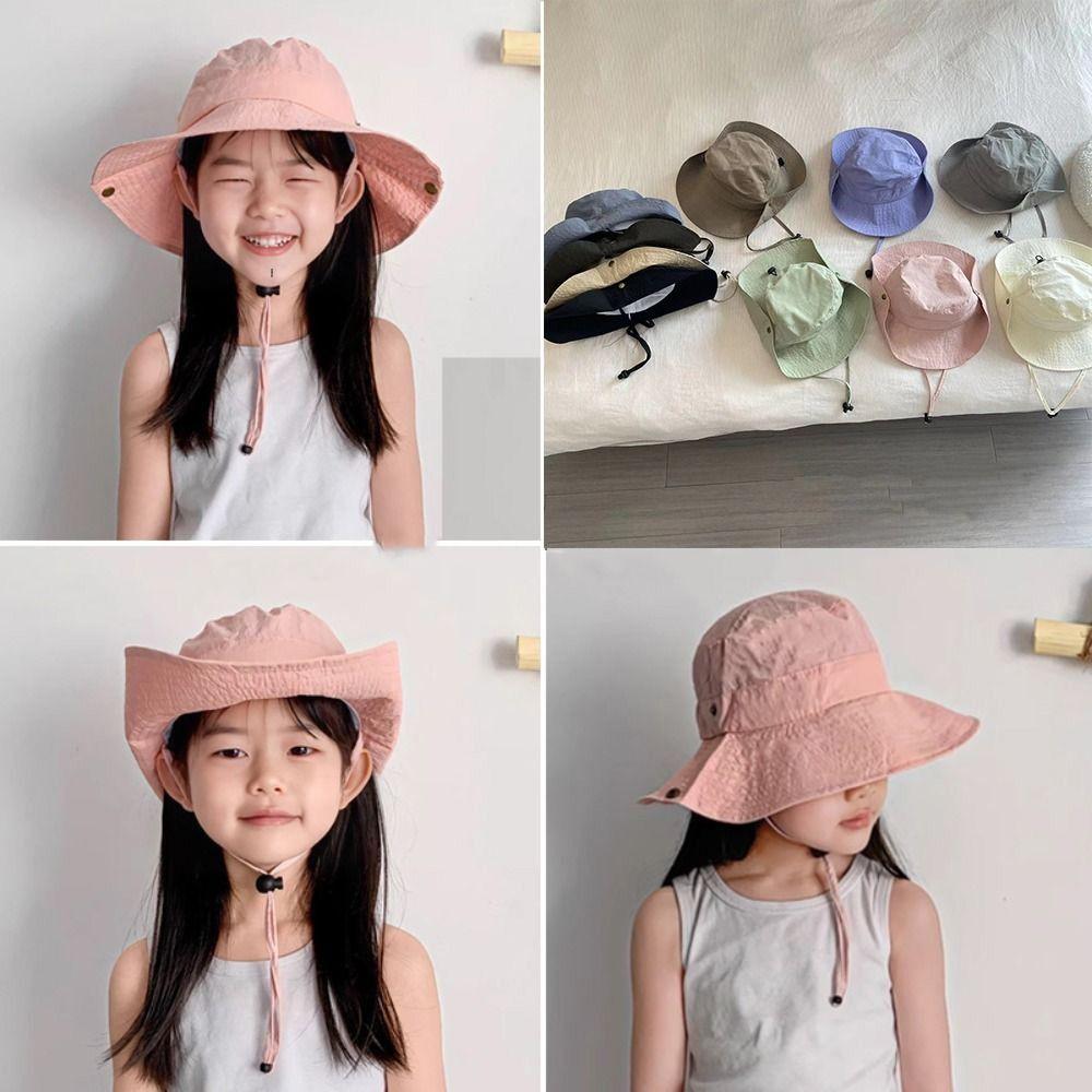 

Drawstring Children s Fishmen Hat Quick-dry Kid Summer Sun Hat Candy Color Bucket Hat Outdoor темно-зелений колір