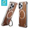 Eary Solid Wood Phone Case for iPhone 17 16 15 14 Pro Max for Magsafe 360° Rotatable Stand Magnetic Shockproof Protective Cover