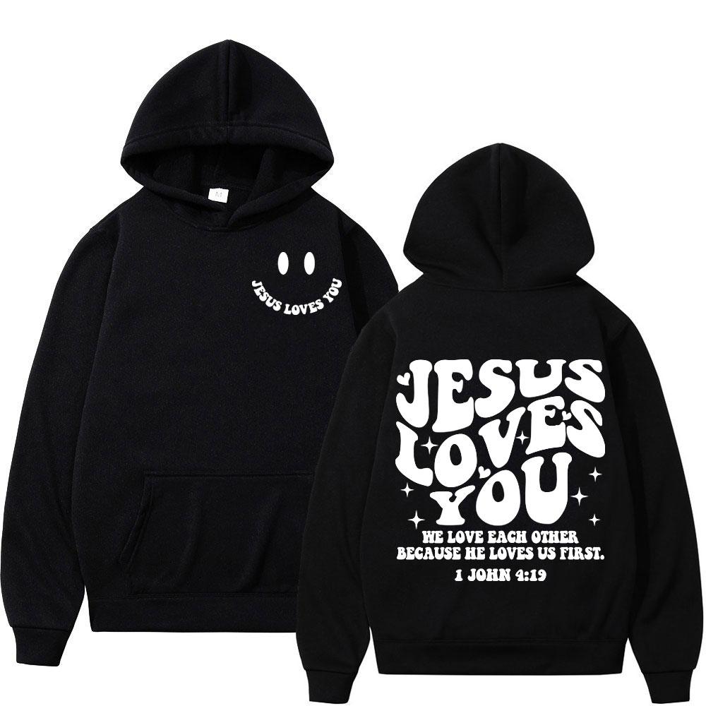 Style double-sided printed hoodie with Jesus' love for you fashionable Men's sweatshirt high-quality retro sweatshirt