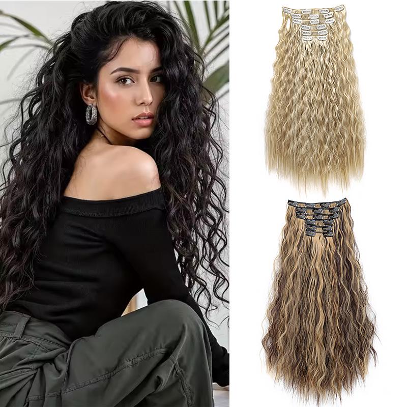 6-Piece Curly Clip-in Hair Extensions Set - Water Wave Volume Boost with 16 Clips