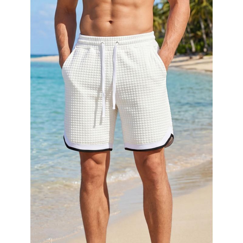 

Mens Casual Quilted Grid Texture Drawstring Shorts S белый