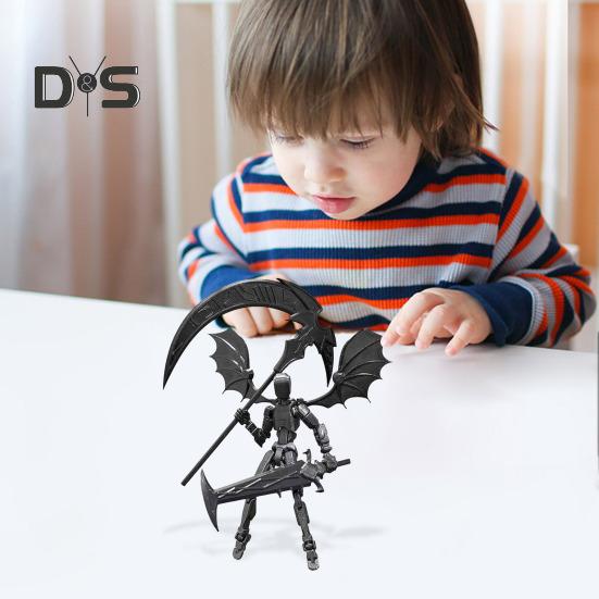 Devil Robot Action Figure with Wing Weapon Accessory Movable Joints 3D Printed Robot Model Toy Stress Relief Articulated Dummy Figurine Decoration