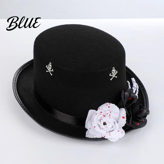 Dark Style Fancy Women Steampunk Felt Hat Top Dress Adults for Men Halloween Cosplay with Skeleton Decorative Festival Headwear