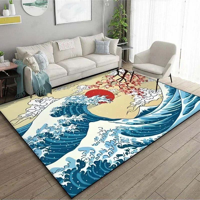 Japanese Japanese Style Ukiyo-e Entrance Hall Carpet Kanagawa Surf Balcony Kitchen Living Room Bedroom Floor Mat