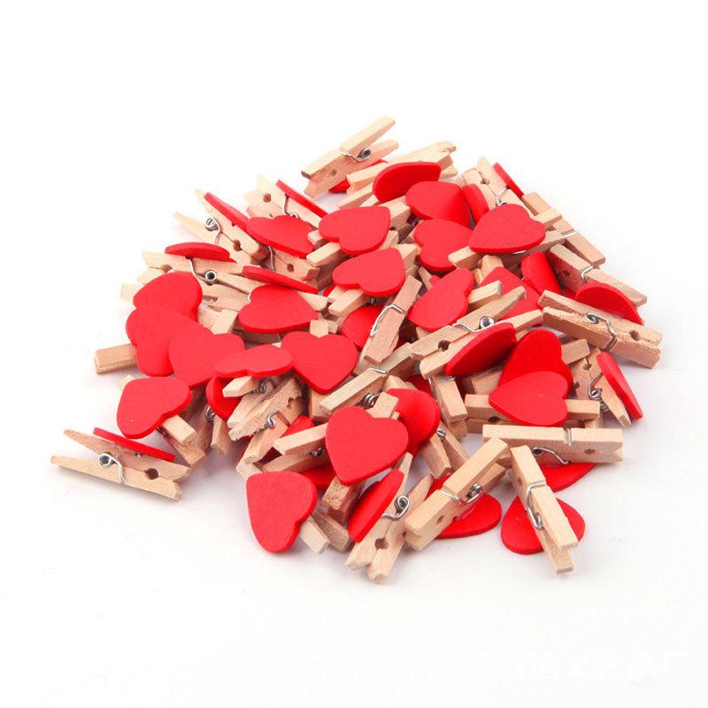 Creative Wooden Red Heart Photo Clips - Decorative Wall Hanging Ornaments