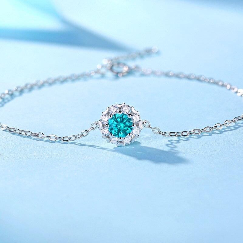 Serenity Day S925 Silver Bracelet For Female Ice Blue Mossanite 0 .5ct Diamond Romantic Party Gifts Girls Cocktail Jewelry