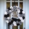 Black and White Rose Crow Front Door Wreath Halloween Decorative Wreath For Home Party Festival Porch Decoration