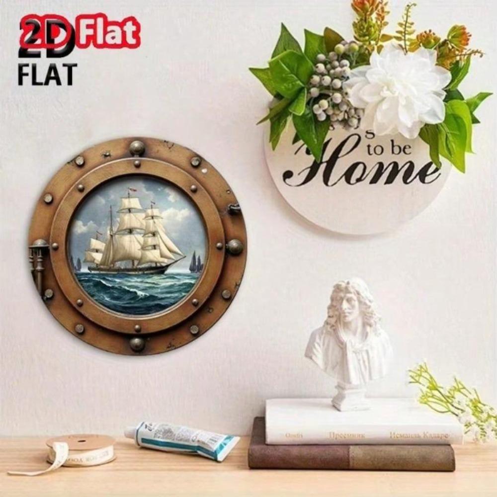 Metal Wall Art Sea Boat Porthole Sign Farmhouse Coastal Decor Wood Plaque