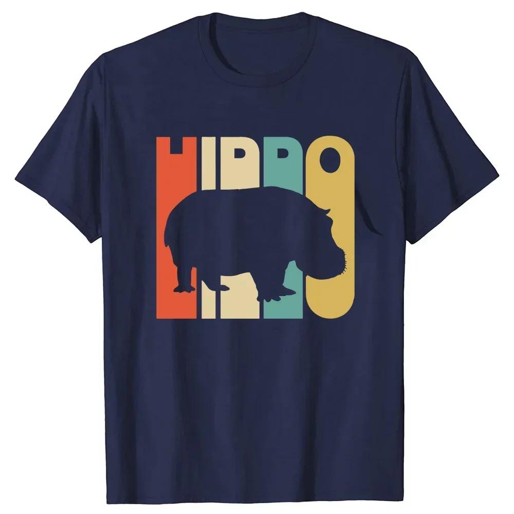 Clothing Casual Basic T-shirts Retro Vintage Hippo Hippopotamus Sunglass Tee Tops Round Neck Short-Sleeve Fashion T Clothing