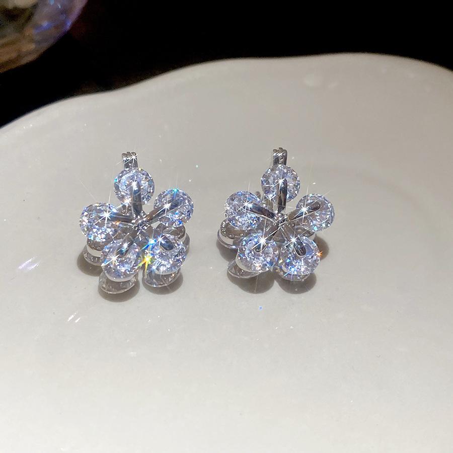 

Silver Plated Copper Party Daily Jewelry Elegant White Pink Purple Color CZ Cubic Zirconia Flower Drop Earrings for Women