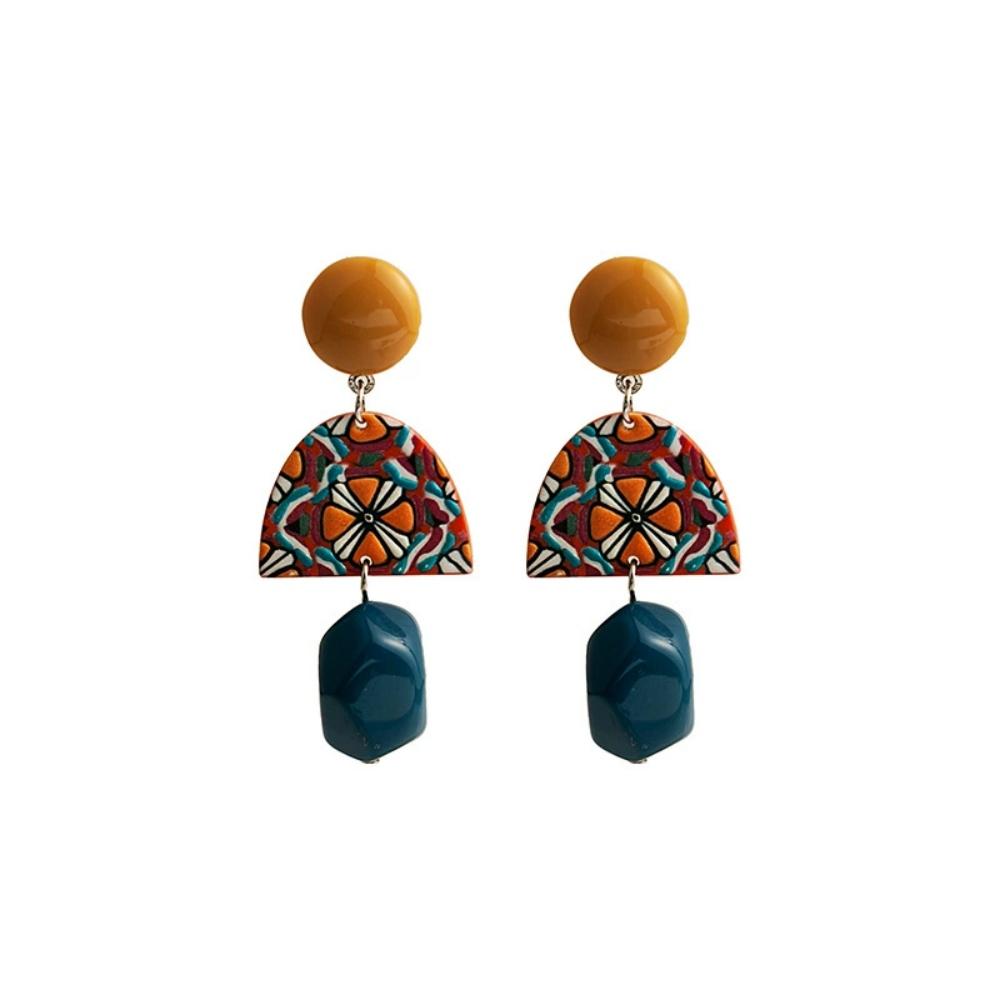 New Colorful Geometric Resin Earrings Simple Design Orange Bead Semicircle Drop Dangle Earrings for Women Girl Party Jewelry