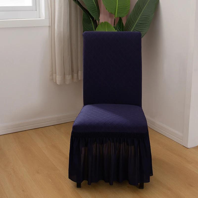 Housses de Chaise de Salle à Manger avec Jupe à Volants Spandex Extensible Jacquard Épaissi Universel Ajusté Housse de Chaise de Salle à Manger pour la Maison