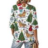 Women's V-neck Christmas print three-quarter sleeve lightweight top