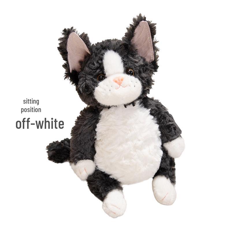 Adorable Striped Cat Plush Desk Companion - Black & White Figurine Soothing Doll for Children’s Birthday Gift