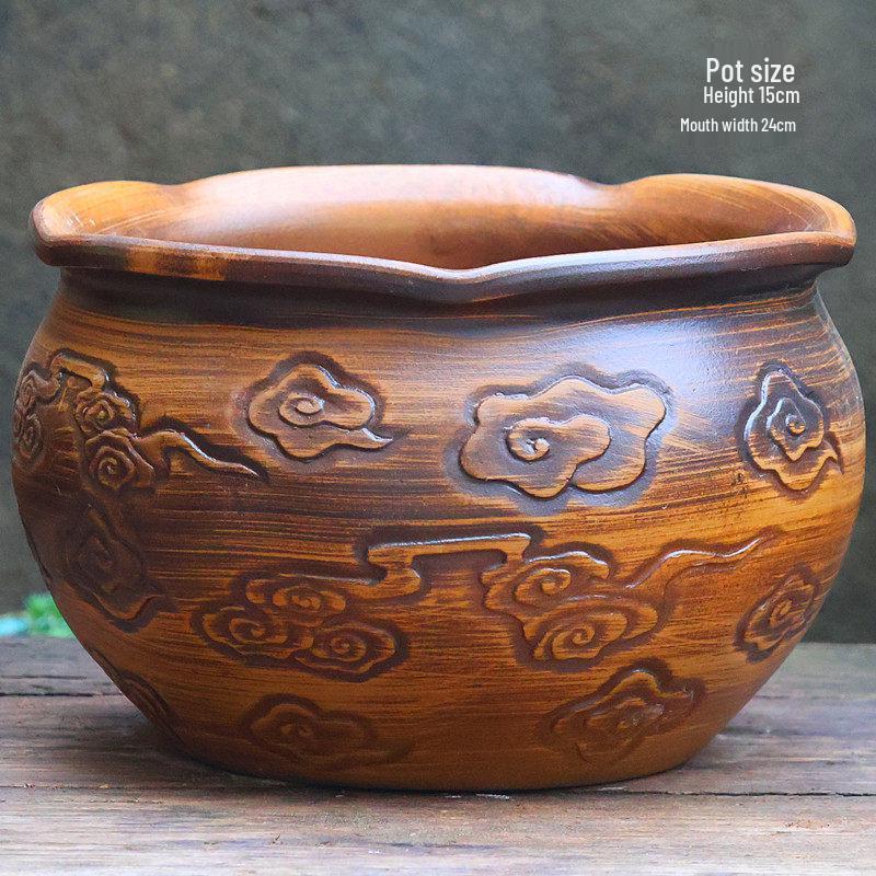 Large Coarse Pottery Green Planter: Ceramic Flower Pot for Succulents, Orchids, and Plants