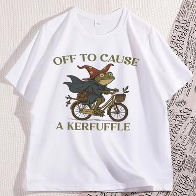Off To Cause A Kerfuffle Frog Tshirt Unisex Women Causal Cotton Short Sleeve Funny Weirdcore Sayings Unique Tshirt Tee Clothes