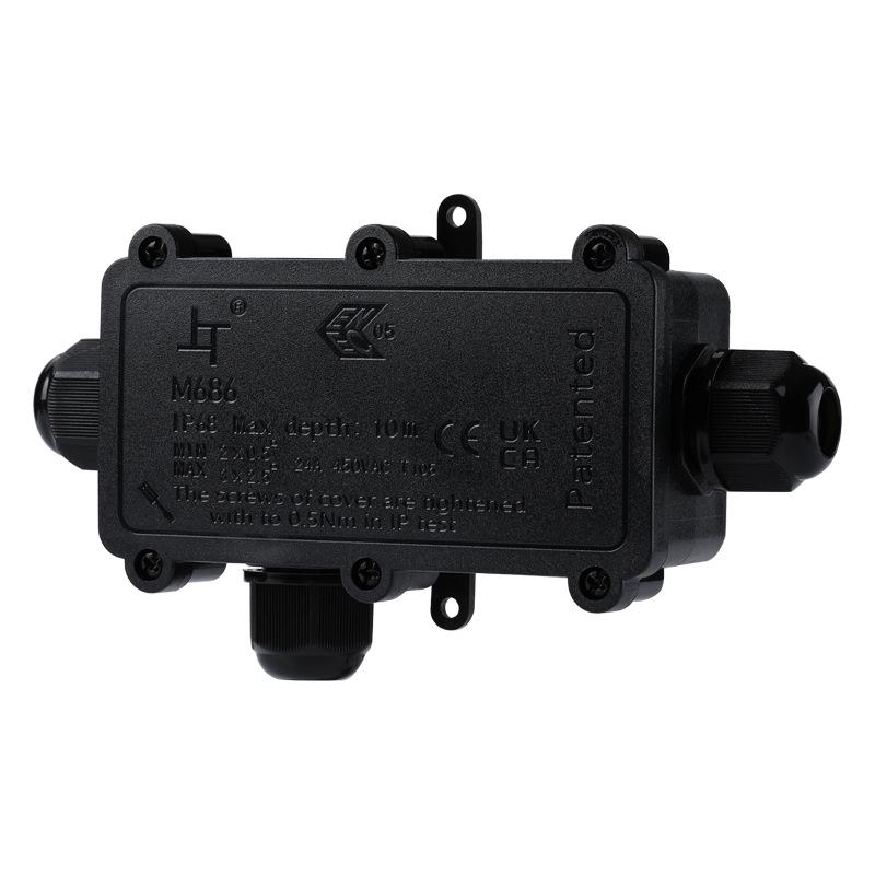 Hydraulická vodotěsná krabice pro kabelové konektory: Stříkající vodě odolná rozbočovací krabice 1 vstup / 2 výstupy pro vysoký výkon