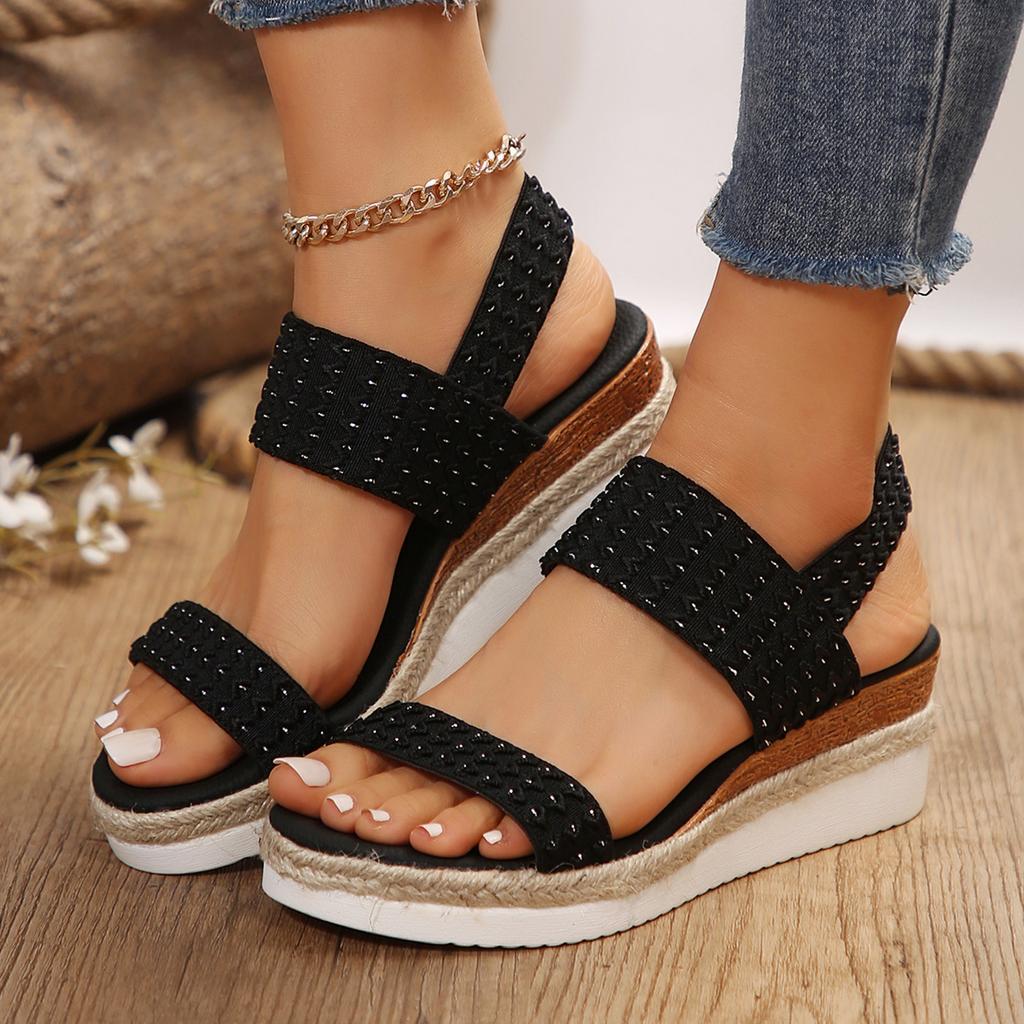 Women Summer Wedge Sandals Open Toe Platform Heels Slip On Beach Casual Lightweight Comfortable Shoes