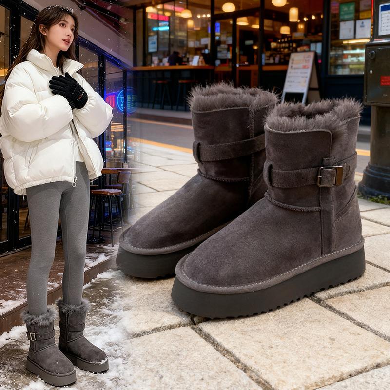 Thick-soled heightening snow boots women's autumn 2025 new velvet thickened warm short boots fashionable versatile cotton boots