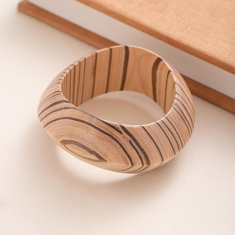 Personality Trendy Cool Exaggerated Wooden Bracelet Literary Retro Square Wood Bracelet Accessories Hand Jewelry Niche High Sense